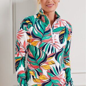 T by Talbots Cozy Crush Half Zip Pullover in Tropical Fronds Vacation Sz Large
